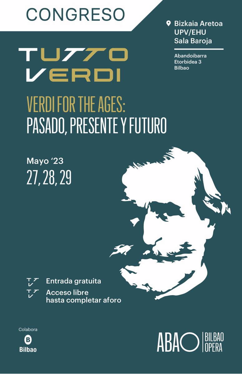 pablolrguez's tweet photo. El próximo 29 de mayo participaré en el congreso internacional “Verdi for the Ages: pasado, presente y futuro” que cierra el ambicioso proyecto #TuttoVerdi en @ABAOBilbaoOpera. La sesión se podrá seguir en directo por videoconferencia en este enlace: https://t.co/JsUFCOrRjC https://t.co/uhMcaEgZJZ
