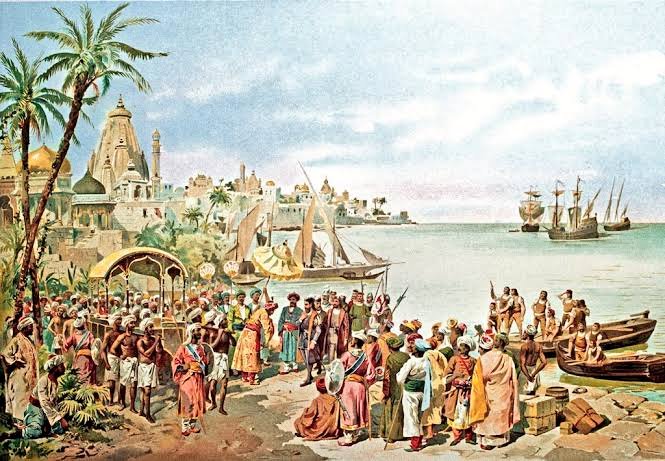 How Portuguese Colonized India? (A Thread) Today On 20th May 1498, Vasco da Gama landed at Calicut. The ruler Zamorin, welcomed Vasco & his merchants, but was not prepared to concede to their demand to exclude the indian merchants from his port.