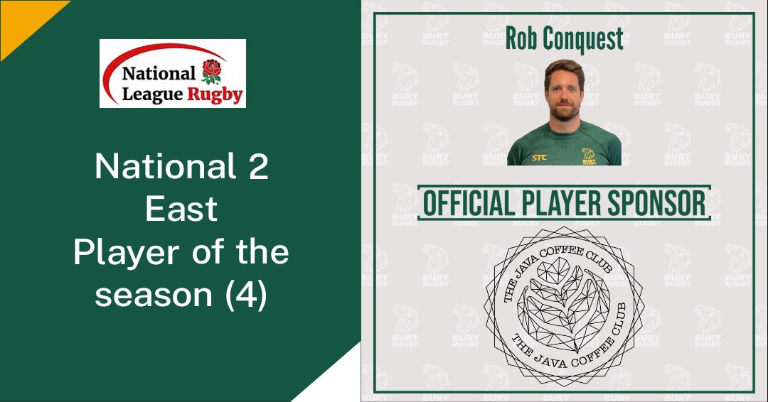 BSERugby's tweet image. Congratulations to @robconquest for being named the @Natleague_rugby #Nat2E player of the season (4)

Rob has been sponsored by The Java Coffee Club this season. 

#Rugby #CommunityFirst #OneClub #morethanjustarugbyclub #BSERugby