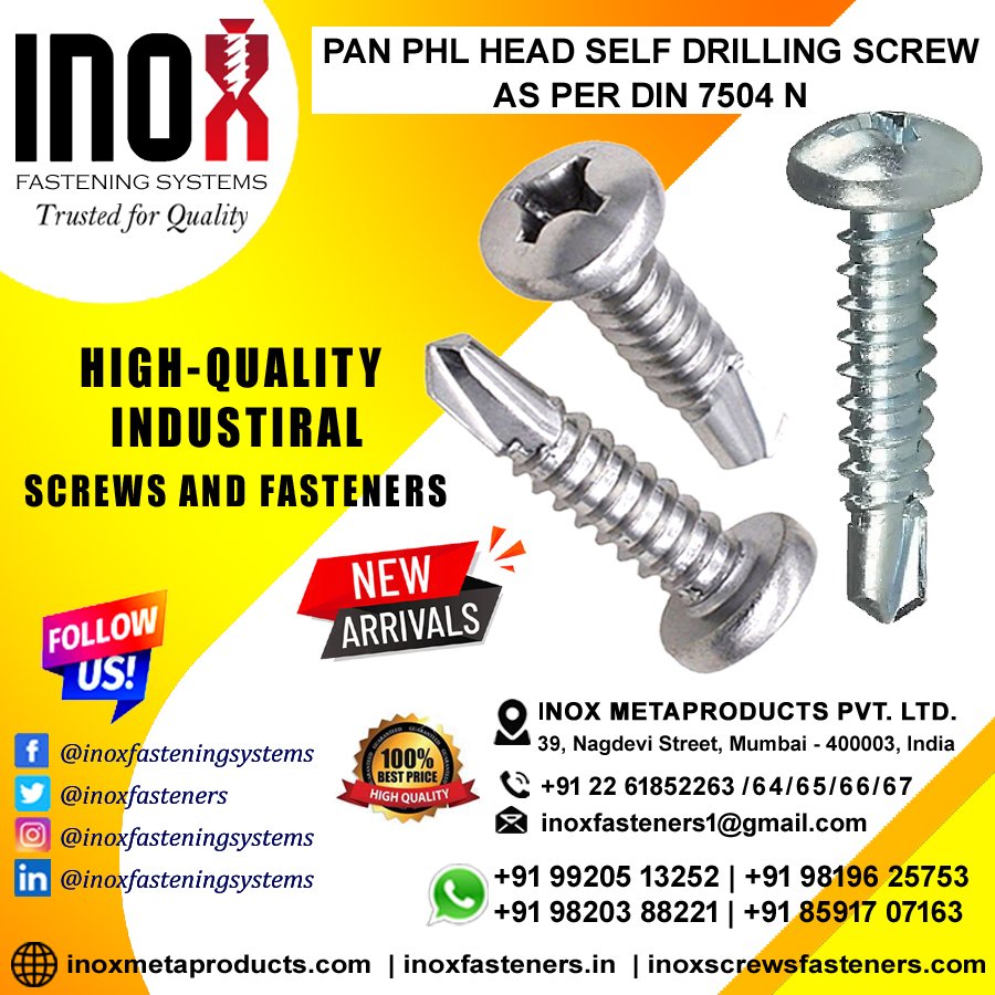 inoxfasteners's tweet photo. INOX FASTENING SYSTEMS
Trusted for Quality
All Types of Industrial Screws and Fasteners 
📲+91 99205 13252 | +91 98196 25753 | +91 98203 88221 |+91 85917 07163
🌐 https://t.co/m4IPW6CjlB /  https://t.co/Rq0qbY56kJ
PAN PHL HEAD SELF DRILLING SCREW AS PER DIN 7504 N
#inoxfasteners https://t.co/kcWKNlF0TB
