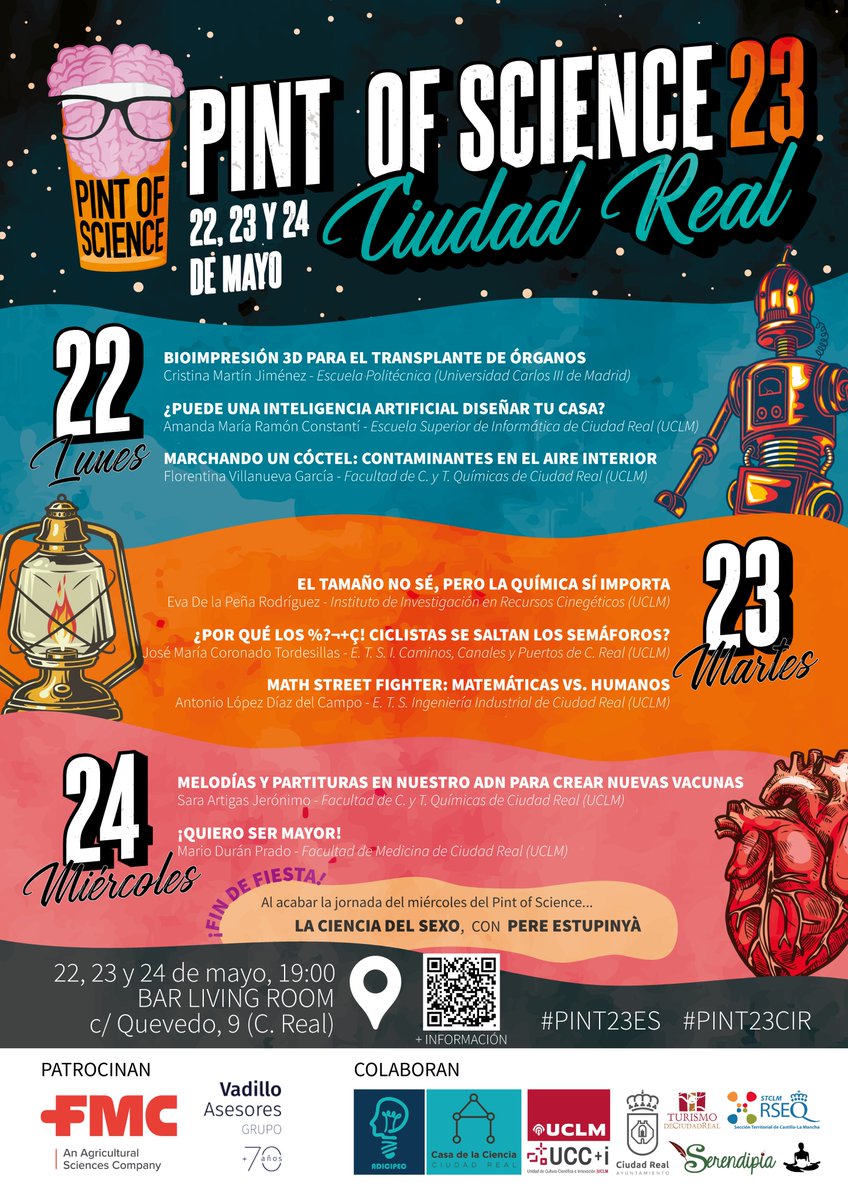 adicipecCR's tweet photo. ¿Te apasiona la ciencia? No te pierdas @pintofscienceES #PINT23CIR #PINT23ES 22, 23 y 25 de mayo a las 19:00h en el café-pub Living Room.  ¡Aprende sobre IA, contaminación, envejecimiento...! ¡Entrada gratuita! 
FYI @wikiCR @LaTribunaCR @Lanzadigital @crealdigital @UCLMdivulga https://t.co/jSegTjSKXp