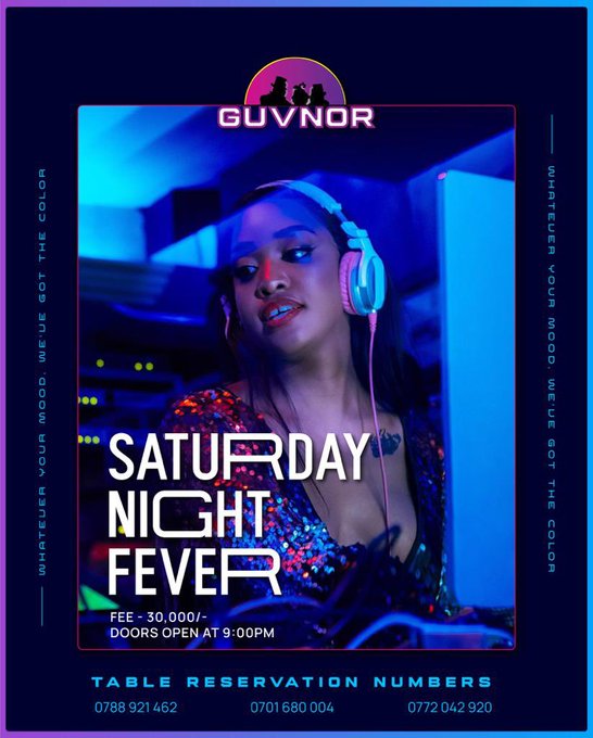 It's a #SaturdayNightFever Day!

Come through for unlimited fun with @lynda_ddane tonight at @GuvnorUganda 

Entry: 30k

#GuvnorGovernsTheNight