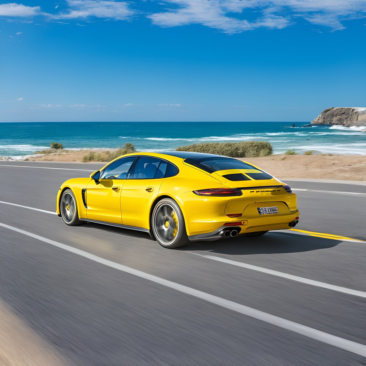 aiBildAgentur's tweet photo. Take a look at this majestic yellow Porsche Panamera GTS cruising along the road! 🚗🌅😍 Let us know in the comments below what you think of this stunning car! 👇 #Porsche #PanameraGTS #LuxuryCars #HighPerformance #YellowCar  #DriveTastefully #DriveInStyle  #SpeedHunter https://t.co/uzvJe6C2fR