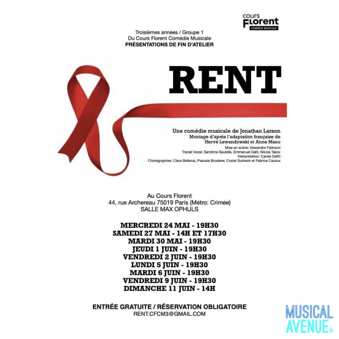 MusicalAvenue's tweet image. 😀 Comme chaque année, il est venu le temps des présentations de fin d’atelier des @CoursFlorent Comédie Musicale

📅 Du 23 mai au 11 Juin ⭐️
« RENT » 
« CABARET » 

2 œuvres mythiques en alternance,

ENTRÉE GRATUITE - Réservation obligatoire
@AlexFaitrouni