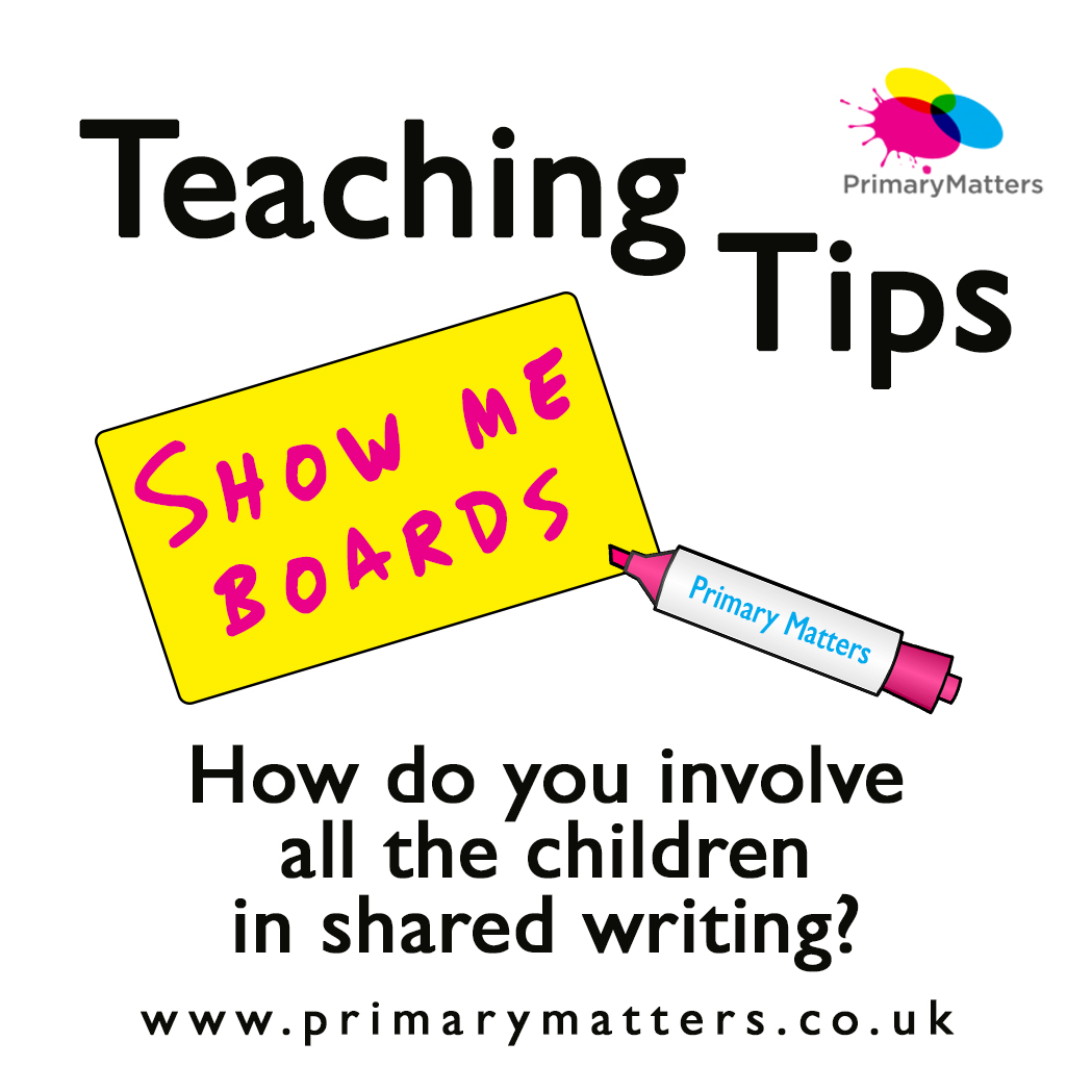 How do you involve all your children in shared writing, avoiding a few 'keen' voices dominating or some 'opting out' from contributing?

TEACHING TIP:
Give all children a mini whiteboard to contribute a word / phrase / sentence towards a shared writing session.

#primarymatters