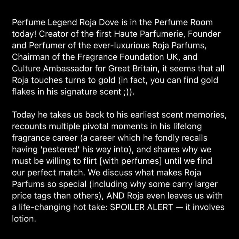 Roja Dove (@rojadove) on Twitter photo I visited the Perfume Room Podcast - thank you for having me on your show <a href="/emmavern/">Emma Vernon</a> !
Visit the @perfumeroompod to hear our conversation, or listen here:
open.spotify.com/episode/56qqqP…
Rx
#perfumeroom #perfumeroompod #perfumeroompodcast #beautypodcast I visited the Perfume Room Podcast - thank you for having me on your show <a href="/emmavern/">Emma Vernon</a> !
Visit the @perfumeroompod to hear our conversation, or listen here:
open.spotify.com/episode/56qqqP…
Rx
#perfumeroom #perfumeroompod #perfumeroompodcast #beautypodcast