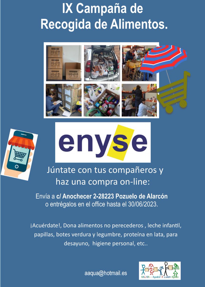En plena Campaña de recogida de alimentos otra empresa más que se nos une, ENYSE, la super empresa de enclavamientos y Señalización ferroviarios enyse.com

Gracias a nuestra voluntaria, <a href="/mbalius/">Marta Balius</a> , que encabeza la iniciativa seguro que hacen una Campaña fantástica!