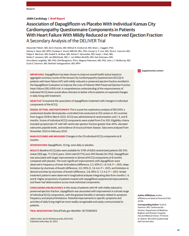 JAMACardio's tweet photo. This analysis examined the effect of #dapagliflozin on the 23 individual components of the #KCCQ in #DELIVER. https://t.co/pOS8dYECrE @PeikertA @AlvinChandraMD @mvaduganathan @scottdsolomon #HeartFailure2023 https://t.co/aZ9fgAXEsT