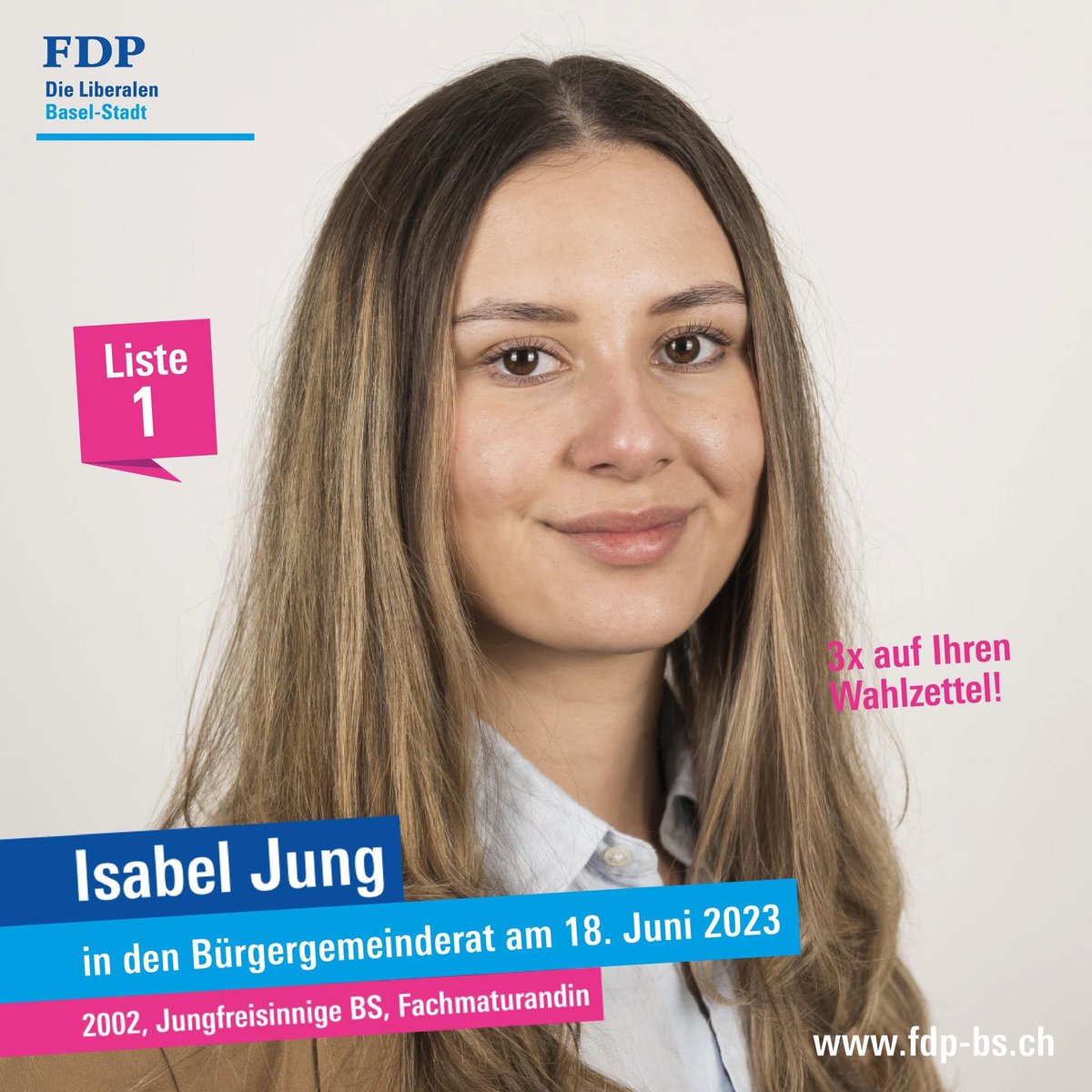 FDPBasel's tweet photo. Isabel Jung steht für faire #Einbürgerungen, #Chancengleichheit und klare Kriterien. Weil #Migration #Basel seit Jahrhunderten vorwärts bringt. 

Isabel Jung am 18. Juni 2023 in den #Bürgergemeinderat - vielen Dank für Ihre Stimme!

➡️ https://t.co/TOwRmkBcWw 

#FDPBasel https://t.co/5zplkNQup5