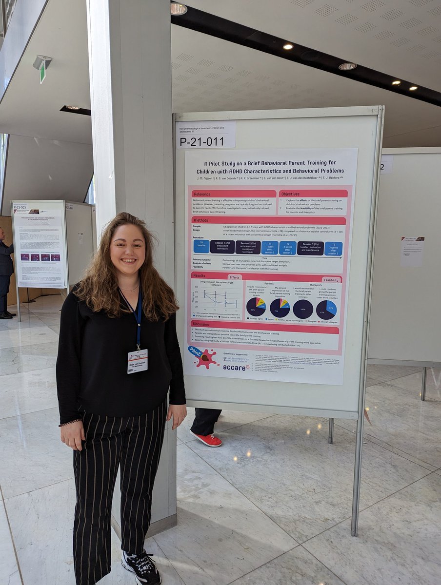 Come visit our PhD candidates Dominique Doffer &amp; Roos van Doornik with their posters on behavioral parent training (one with a meta on longer term outcomes, one on a promising brief intervention) at the <a href="/ADHD_Congress/">ADHD Congress | Modernising the concept of ADHD</a> this afternoon at 2pm. #WCADHD2023