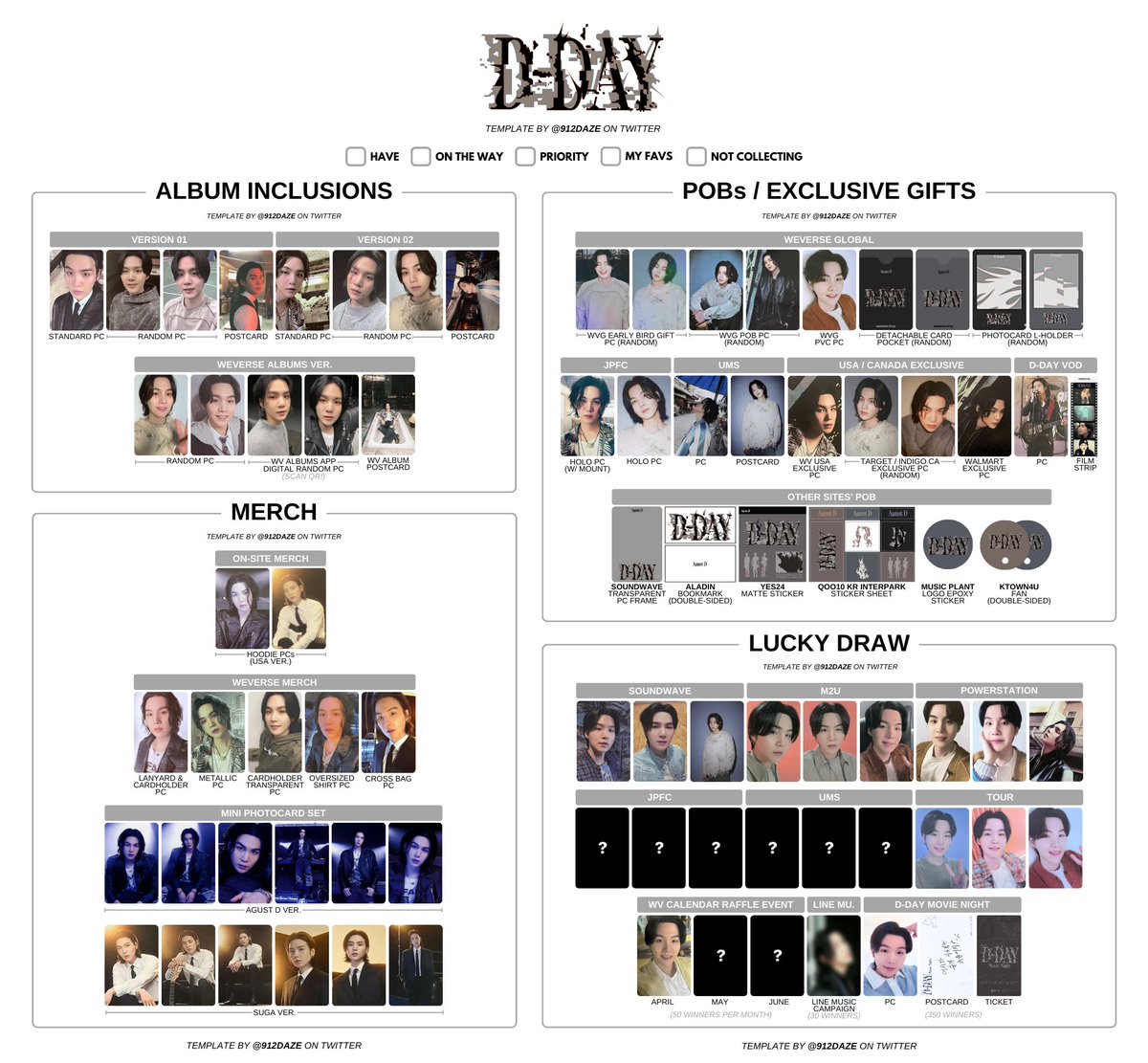 BTS SUGA AGUST D D-DAY PC PHOTOCARD WISHLIST TEMPLATES