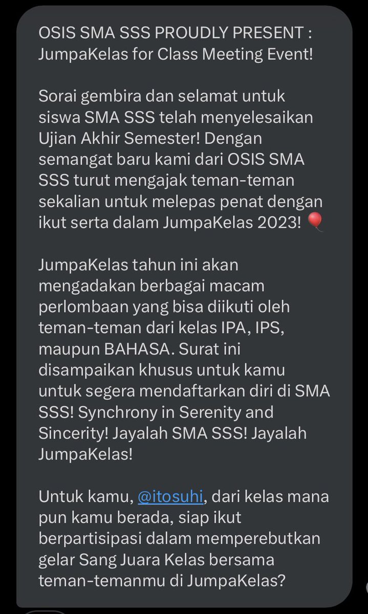 Yang minat ikut classmeet, lesgo mampir ke <a href="/JumpaKelas/">17</a>. Udah grand opening, sampai jam 6!