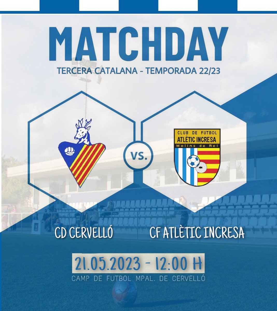 Primer equip | Jornada 31

⚽️⚔️ NEXT MATCH ⚔️⚽️ 

🆚 <a href="/CDCervello/">C.D.Cervelló</a> 
📅 Diumenge 21 de Maig
⏰ 12:00
🏟️ Camp de Futbol Mpal. de Cervelló

#Sisasisa #SentimentIncresa #3cat8