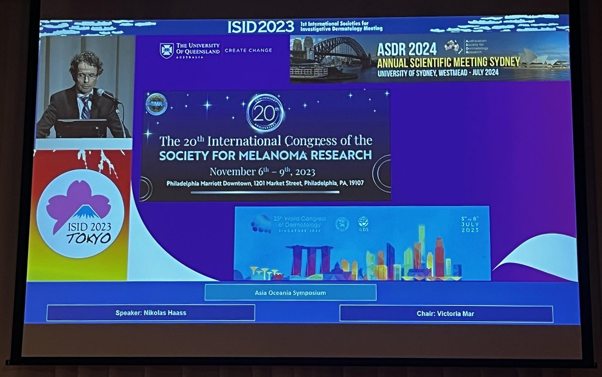 Presenting at the Asia-Oceania Symposium at @ISID2023Tokyo, 13th May 2023. #isid2023tokyo And yes, come to #ASDR in Sydney in July 2024, @SocietyMelanoma in November 2023 and @wcd2023sg in July 2023.