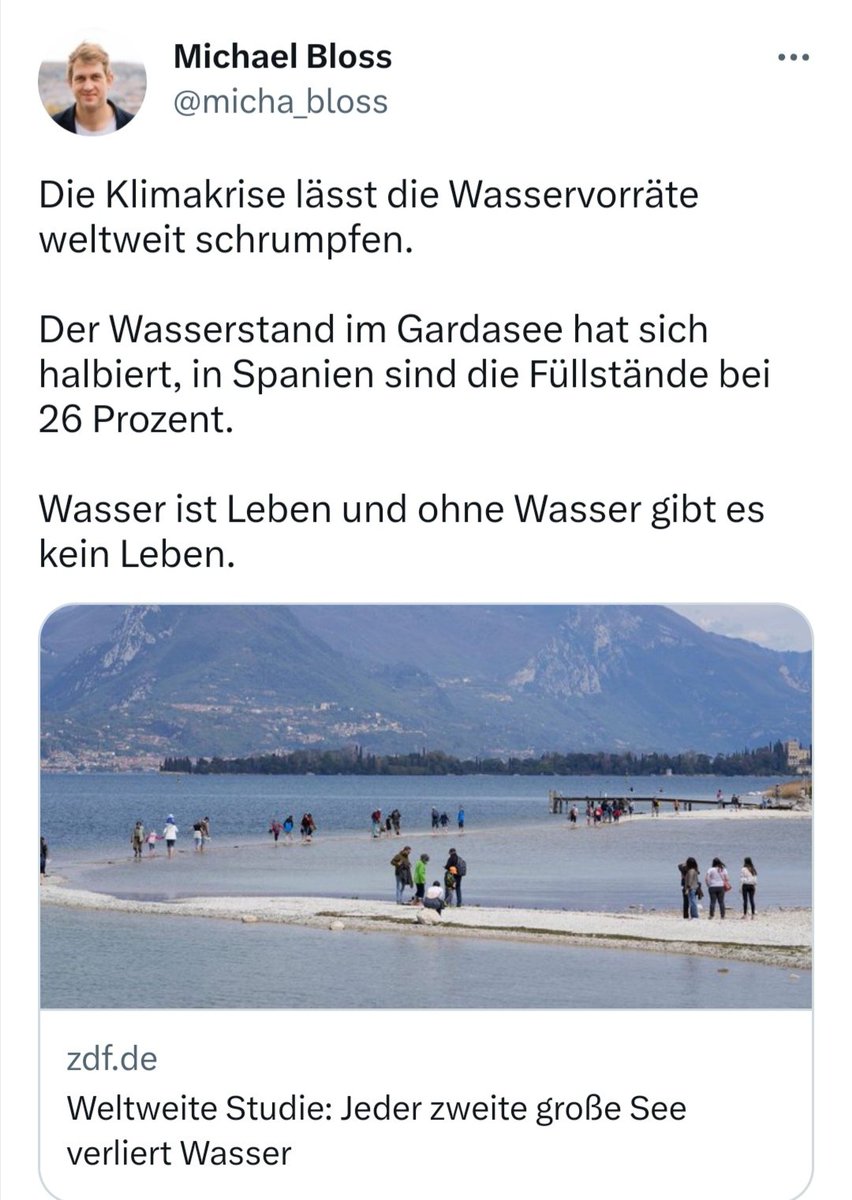 Die #GrueneSekte behauptet, von den #Luegenmedien unwidersprochen, dass sich der Wasserstand des #Gardasee halbiert hätte. Nur zur Info: Dann müsste der Wasserstand um 178 Meter (!) abgesunken sein. Tatsächlich war er nur wenige Zentimeter unter Normalstand.