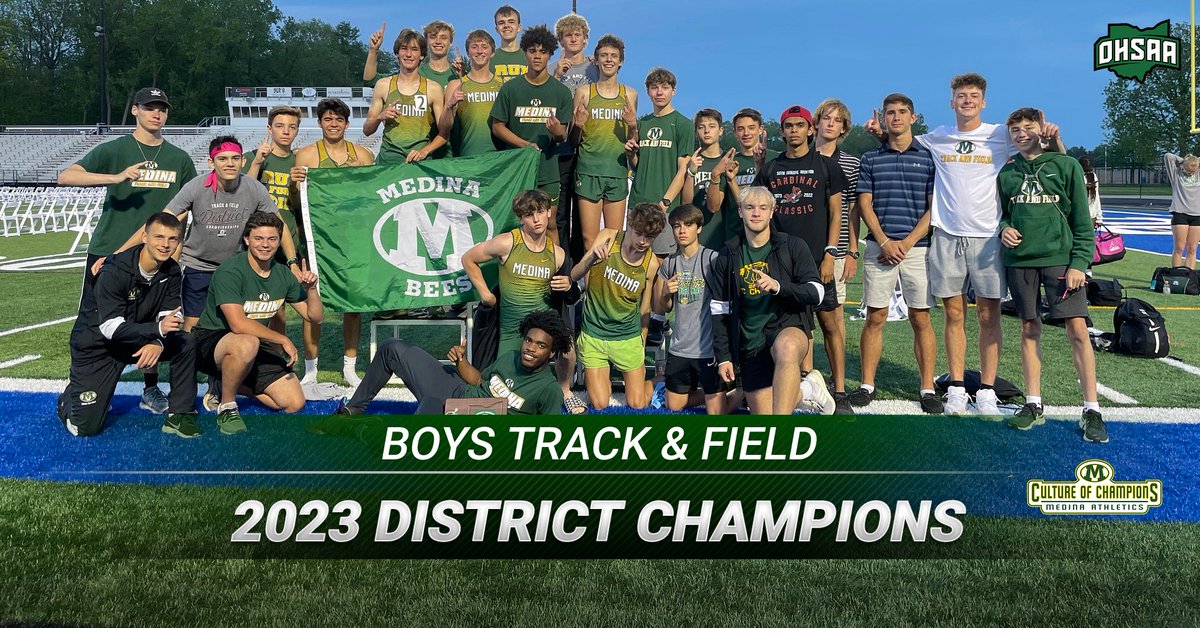 Congratulations to the Boys Track &amp; Field team on winning another District Championship in dominating fashion!  Good luck at Regionals!!  <a href="/MedinaBeesTrack/">Tobin Stepsis</a> <a href="/MCScomm1/">MCS Communications</a> <a href="/MedinaBoosters/">MedinaBoosters</a> <a href="/MedinaGazette/">The Gazette</a> <a href="/Ohio_GCC/">Greater Cleveland Conference</a>