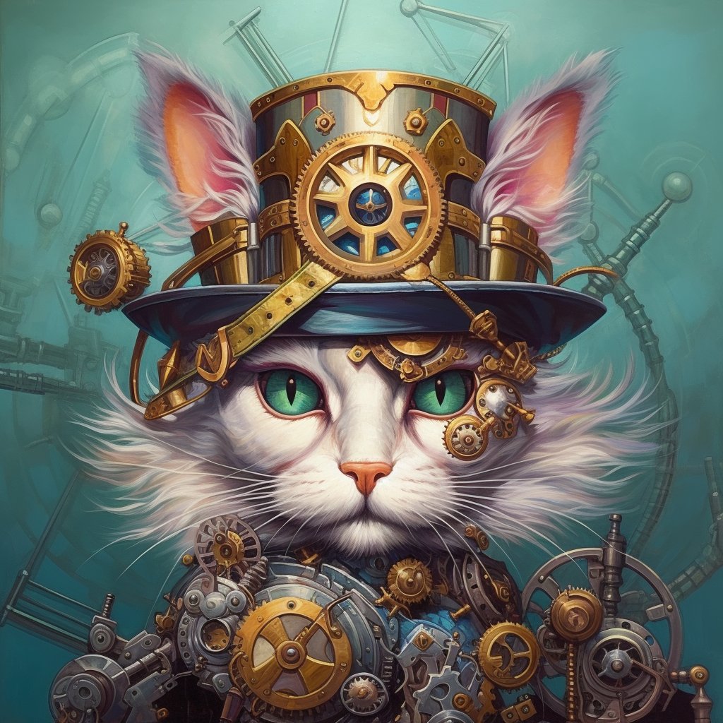 Step into the whimsical world of #Caturday with our Steampunk Star!

This white, long-eared feline, adorned with an extravagant facial fur, is redefining style in the most purr-fect portrait ever. #SteampunkCat #FelineFashion