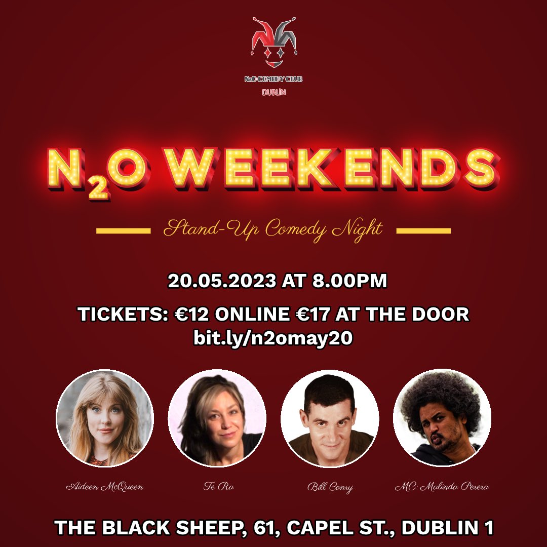 Tonight’s the night!!! 😍😍😍 
@aideenmcqueen headlining a night packed with laughter.
Get your tickets now 👉🏾 bit.ly/n2omay20

#thingstodoindublin #dublinireland #dublincity #dublin #ireland #irelandtravel #IrishComedy