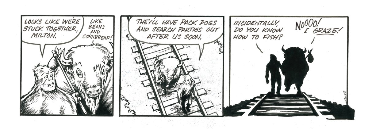 JHeatter's tweet image. Bedlam # 138. I love the music of Louis Jordan #beansandcornbread #comics #comicstrips #comicstripart #comicbooks #comicbookartist #bigfoot #bison #louisjordan #illustration #comicstrip #illustrationart #johnheatterillustration #penandink #artoftheday #comicstripartist