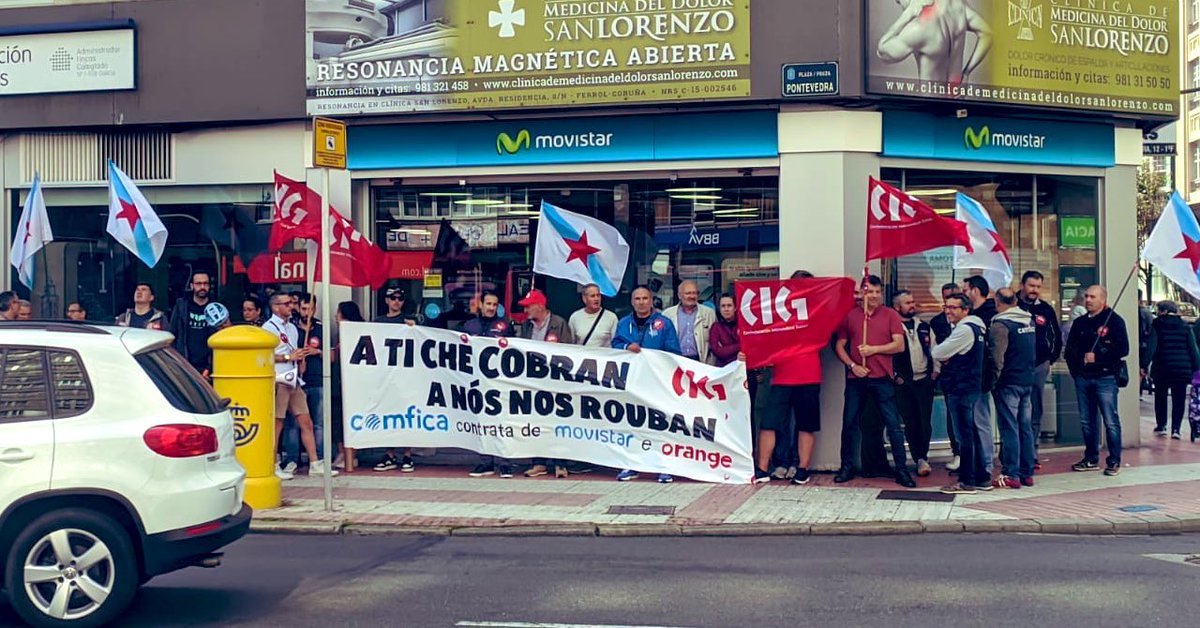 galizaCIG's tweet photo. 📣Traballadores/as de #Comfica seguen mobilizándose polo cumprimento do convenio e por melloras laborais
👉Hoxe concentráronse na #Coruña diante dunha tenda #Movistar e de #Orange, empresas para as que fan os traballos de instalación e mantemento da rede
https://t.co/W25bbBR2vJ https://t.co/dWCqzohLqr