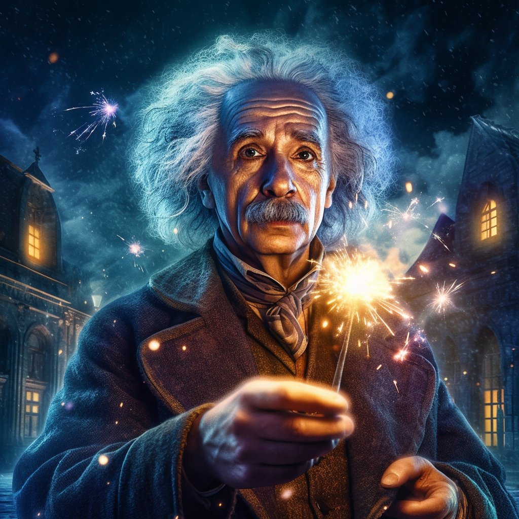 PromptPicsUni's tweet photo. Meet #AlbertEinstein, wizard of the #HarryPotter universe! AI-rendered in hyper-real 32K. #AITextToImage magic! 🧙‍♂️🎨✨#PromptPicsUniverse #AIImagery #CinematicArt #MidjourneyAI #Promptshare https://t.co/t6RuJJ5eMA