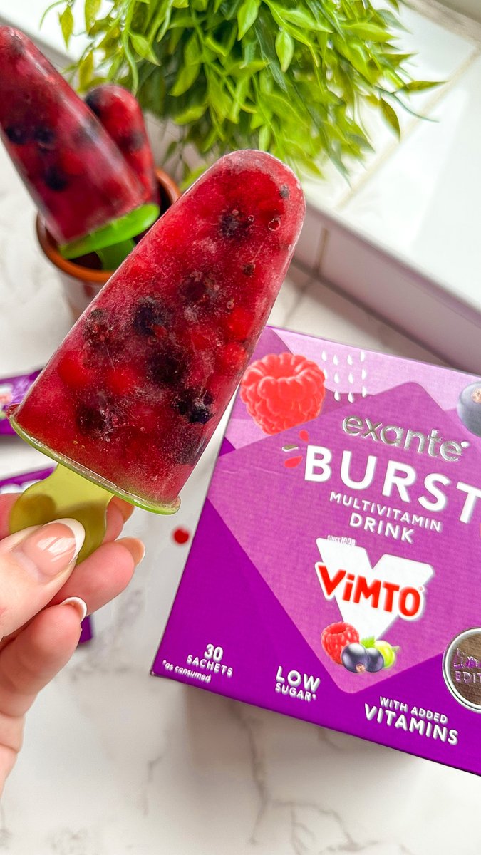 exantediet's tweet image. Continuing Hydration week with Jess's delicious BURST Vimto® ice lollies 🍇 Did you know our BURST drink is made with real fruit juice, is low sugar and low calorie? Get an extra 15% off with code: HYDRATION. Shop now bit.ly/41P6CnI

#Vimto #Hydration #IcelollyHack