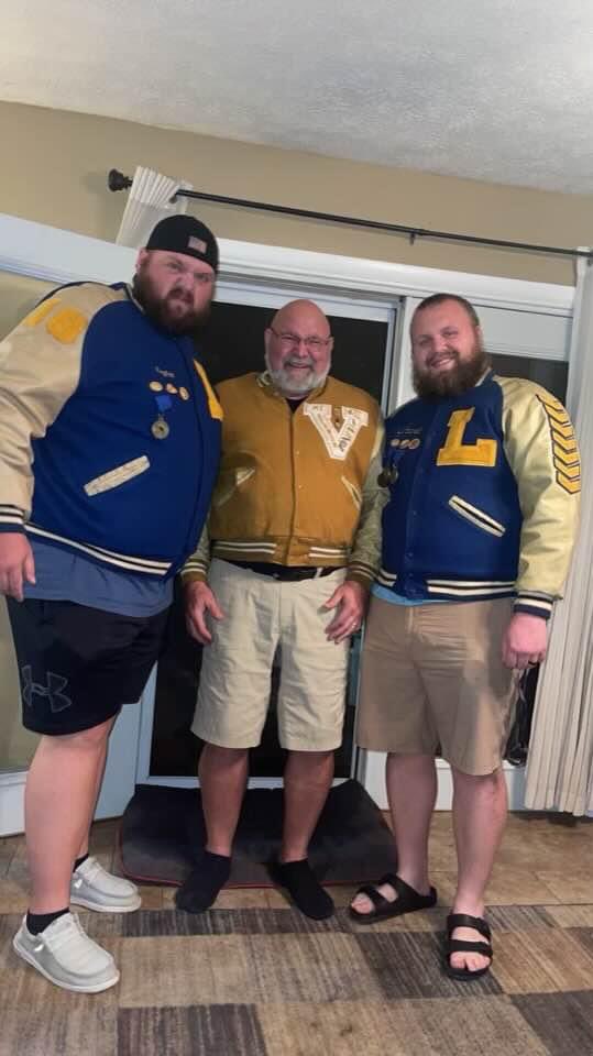 The old HS Letter Jackets still fit like it it was 1982, 2013, & 2016!!! #hsheroes #maybealittlesmall