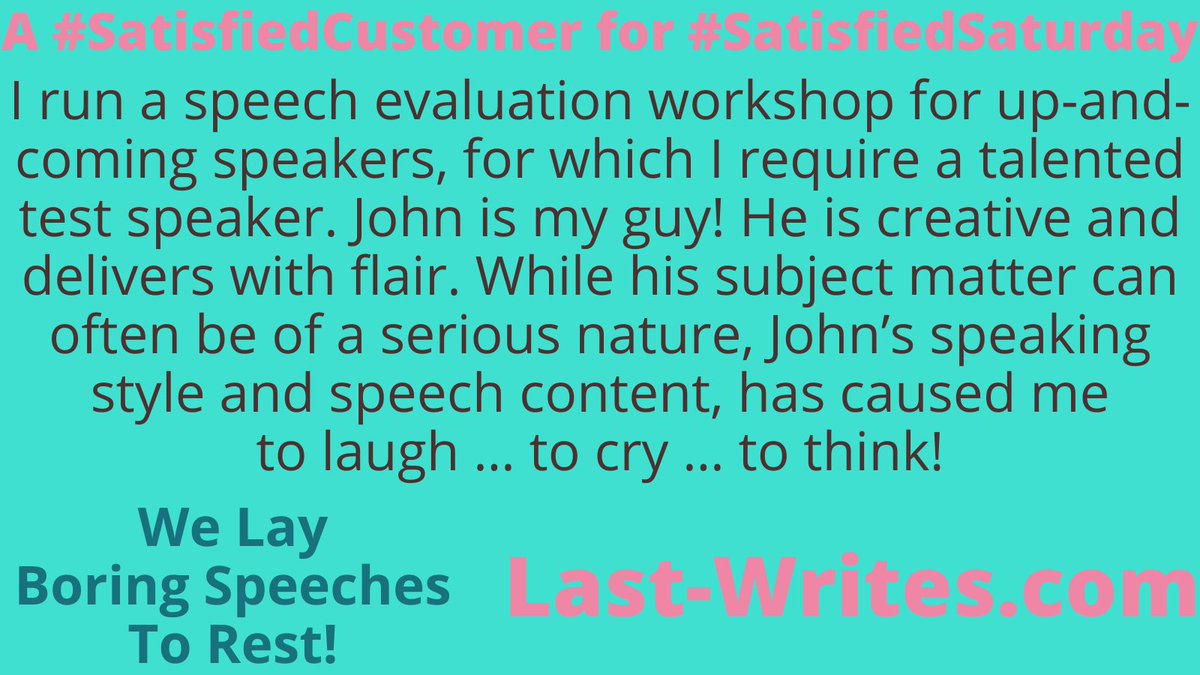 Want to be my next #SatisfiedCustomer? PM me, and let’s make it happen.

last-writes.com/contact

#presentation #presentationskills #publicspeaking #publicspeakingtips #publicspeakingskills #speaking #speakingskills #speakingtips #communication #communicationskills #Speechcraft