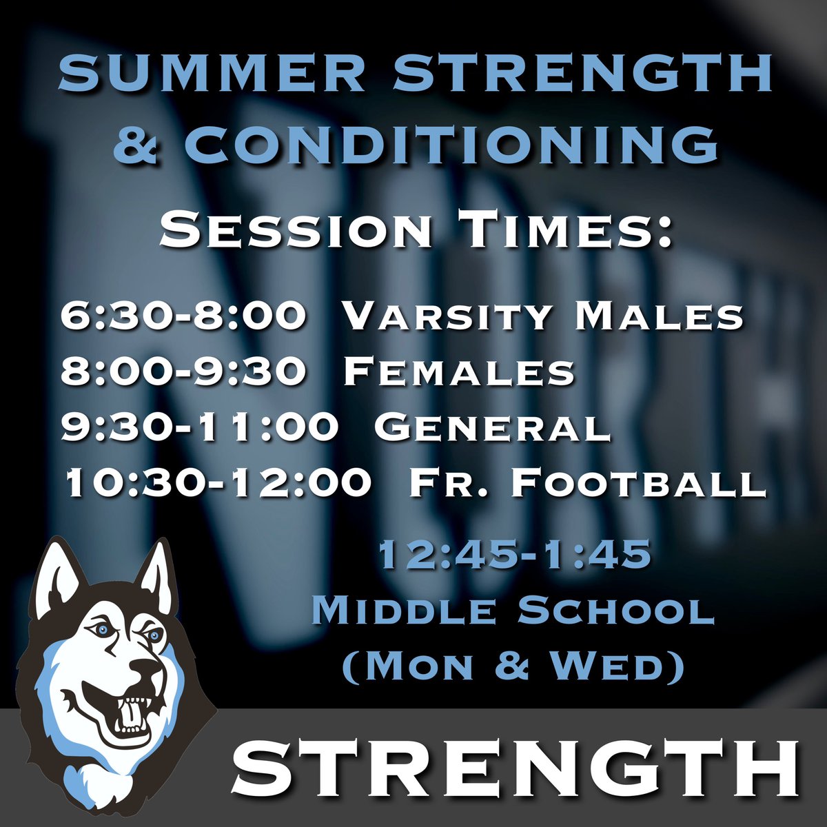 There has been some confusion on session times for this summer. Sessions will run from June 12th - August 3rd, Monday through Thursday at the times above. Middle School runs the same weeks on Mon/Wed. Please email kjensen@ ECASD.us with any questions! 🐺💪🏼