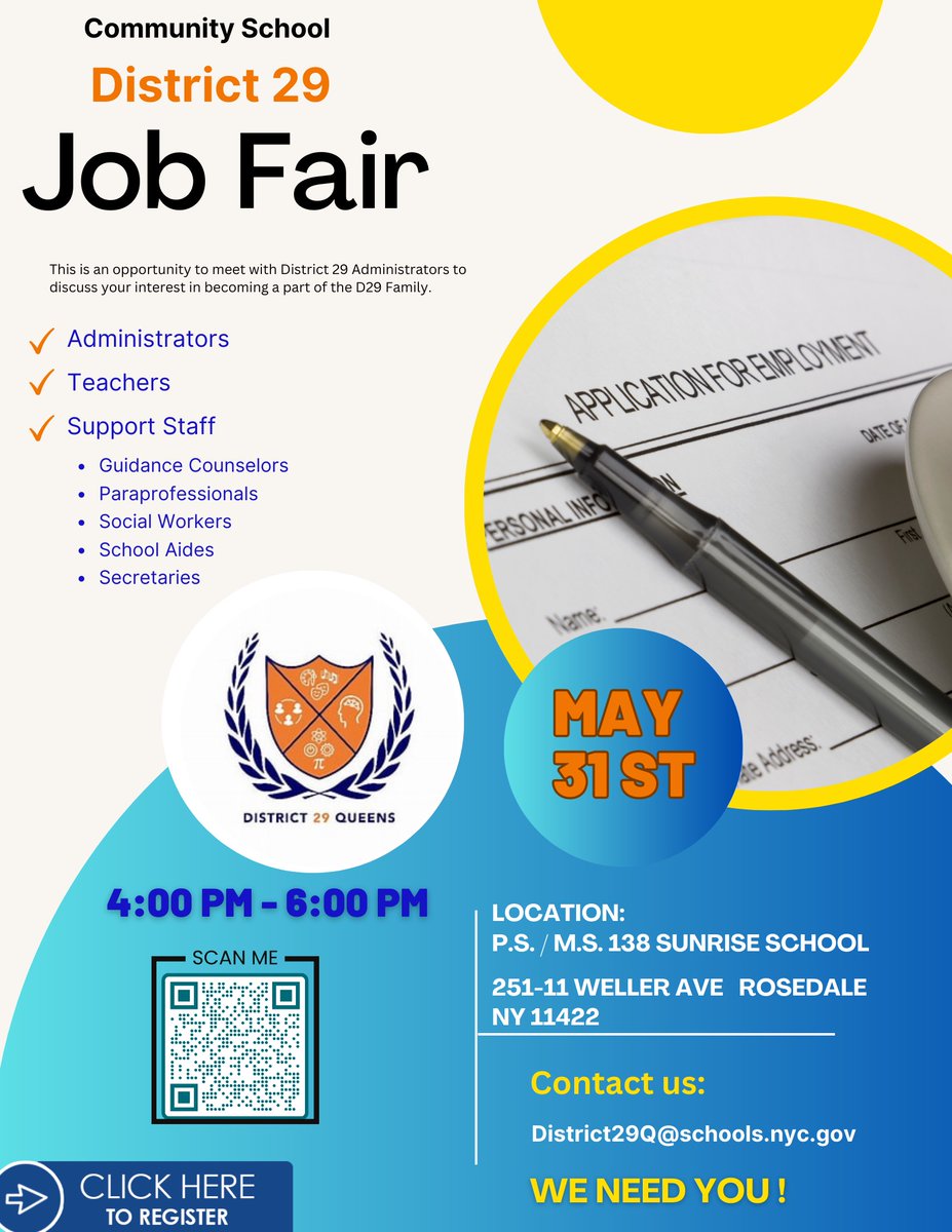 District 29 on Southeast Queens NY is hosting a job fair.  We are looking for skilled talent.  Please join is and register here;
docs.google.com/forms/d/e/1FAI…