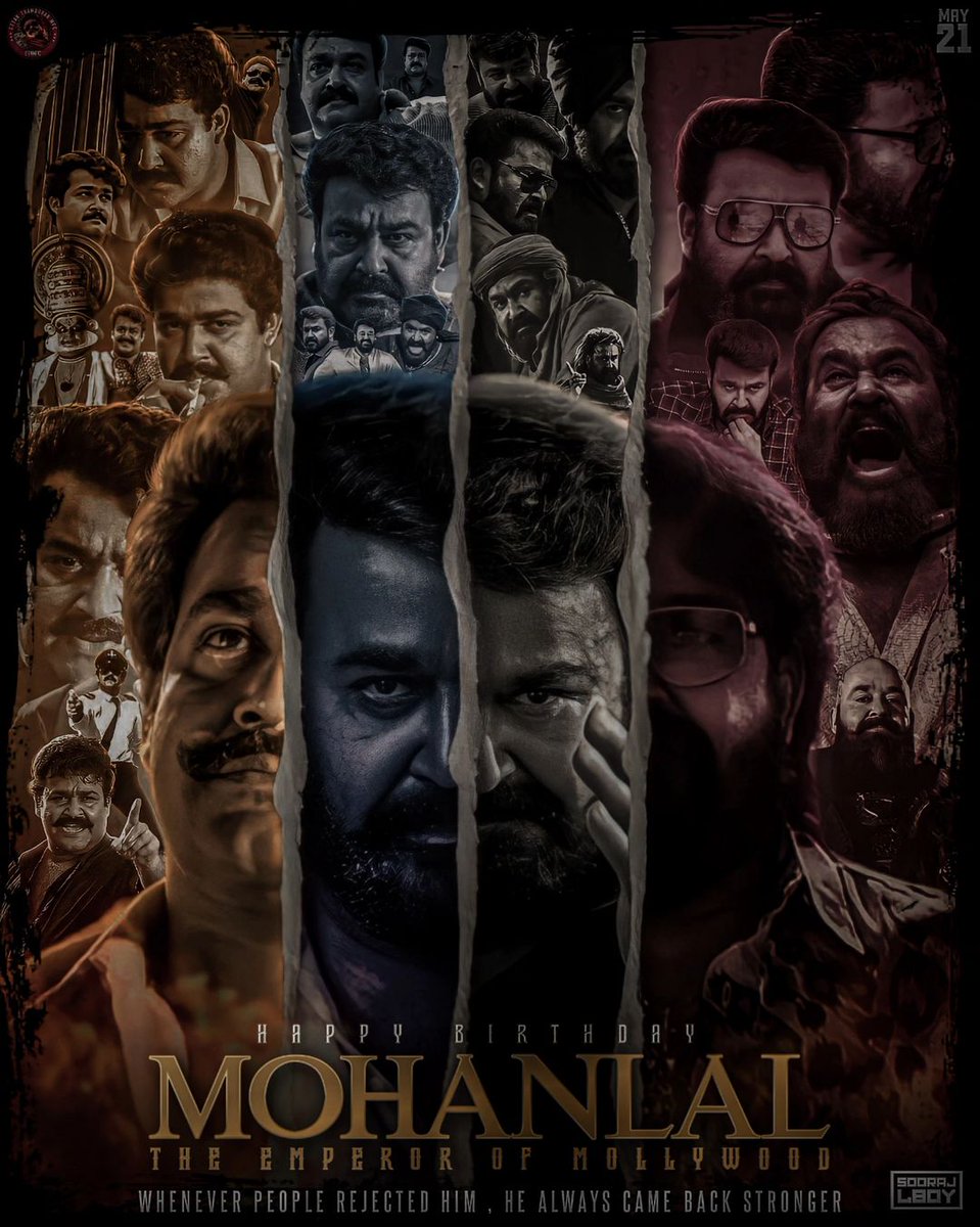ETNMFCofficial's tweet photo. Here is the tribute poster to celebrate birthday of the Irreplaceable and Unique actor of Indian cinema 🌈
None Other Than 'The Emperor Of MOLLYWOOD'👑 @mohanlal   our dearest #lalettan 

 @ETNMFCofficial #ettanthamburanmfc #happybirthdaymohanlal https://t.co/la9ZXYxEhi