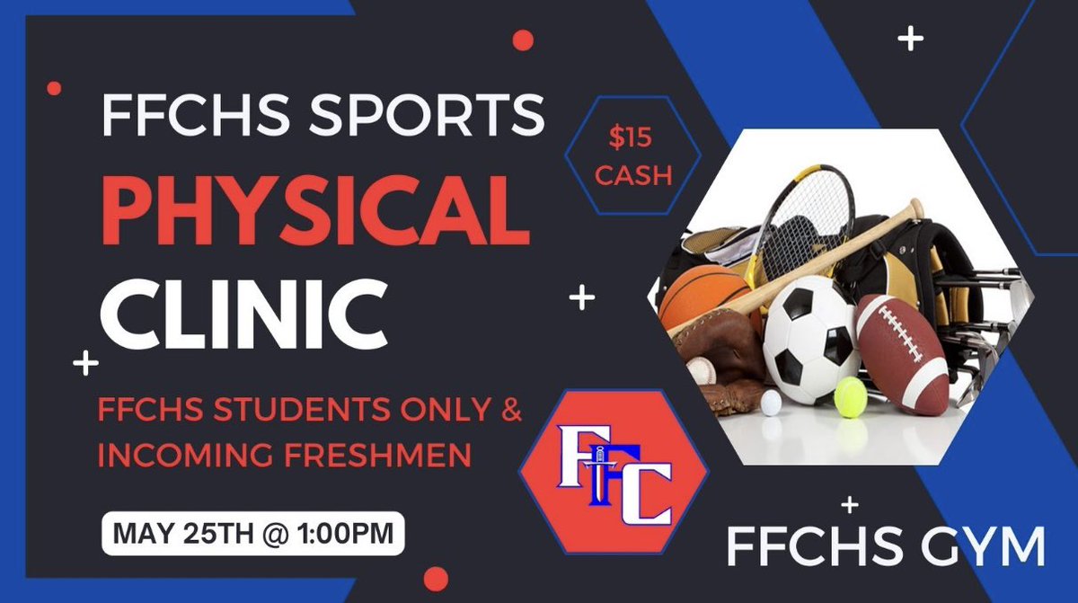 Incoming freshmen and current FFCHS students, get your physical this week on May 25th so you are ready for next year! ⚔️ @FFC8schools @FfchsB @fountain_preps