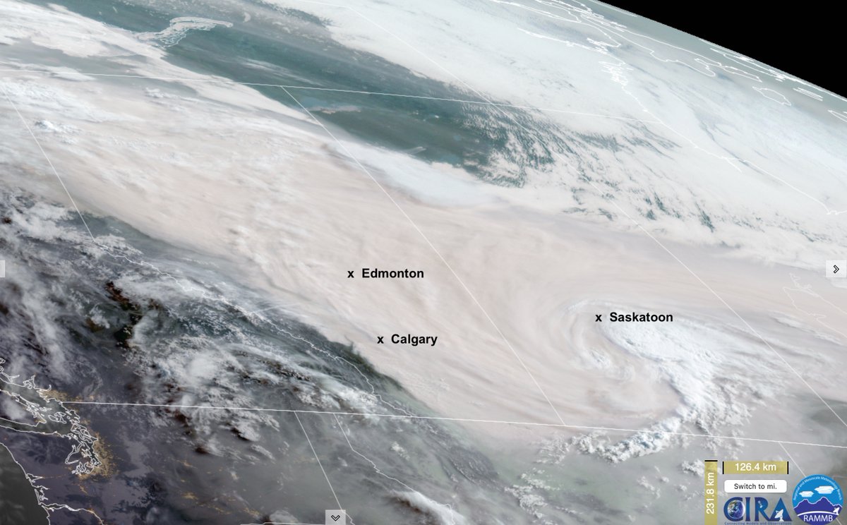 Incredible satellite imagery over western Canada this morning.

Most of the province of Alberta sits beneath the most solid blanket of wildfire smoke I've ever seen. #abfire #ABfires
