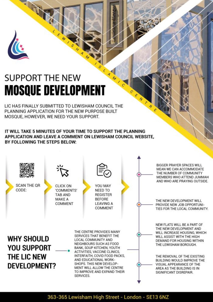 Alhamdulillah, Lewisham Council has now registered the LIC planning application for the new development.

For more information regarding the online planning application click on the link below:
tinyurl.com/LIC-New-Develo…

#newdevelopment #LIC #Lewisham #NewMasjid #NewMosque