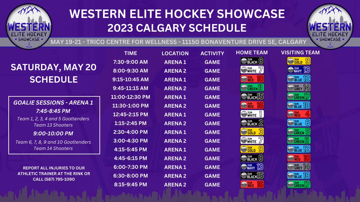 Day 2 of the Western Elite Showcase is underway here in Calgary! Lots of hockey to watch with 15 games and some goalie sessions as well! #wehs #yyc