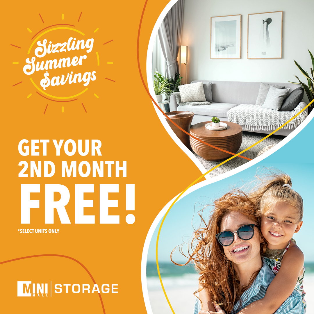 MiniMallStorage's tweet photo. Make room for new memories with your 2ND MONTH FREE for a LIMITED TIME only! ☀🕶️

Clear your space today! 😃👉 https://t.co/exAdiACOEx https://t.co/fL6hoOb4sI