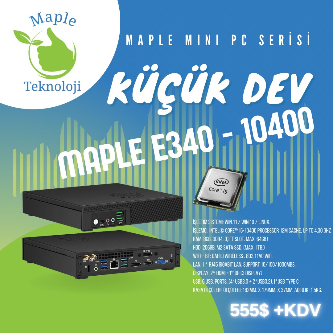 Eski hantal ve büyük bilgisayarlardan kurtulun. Maple MiniPC ile güç ve sadeliğe kavuşun.

#bilgisayar #computer #inteli5 #maple #mapleteknoloji #microcomputer #micropc #minipc #pc #thinclient #windows #tech
#industrialpc #smarttechnology #business #fanlesspc #fanlessminipc