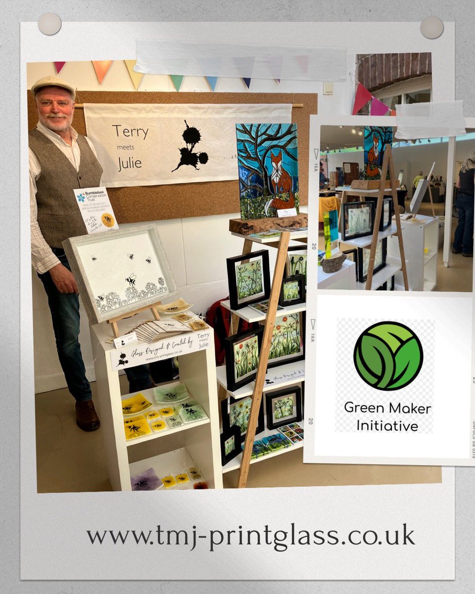 MeetsJulie's tweet photo. Here we are today at Make Southwest Green Makers Initiative in Bovey Tracey .. lots of artists on show plus demos … we do hope you can join us 🙂@make_southwest #glass #supportlocal #ccdirectory #craft #handmade #screenprinting #handmadedevon https://t.co/Or0uqvwkt5