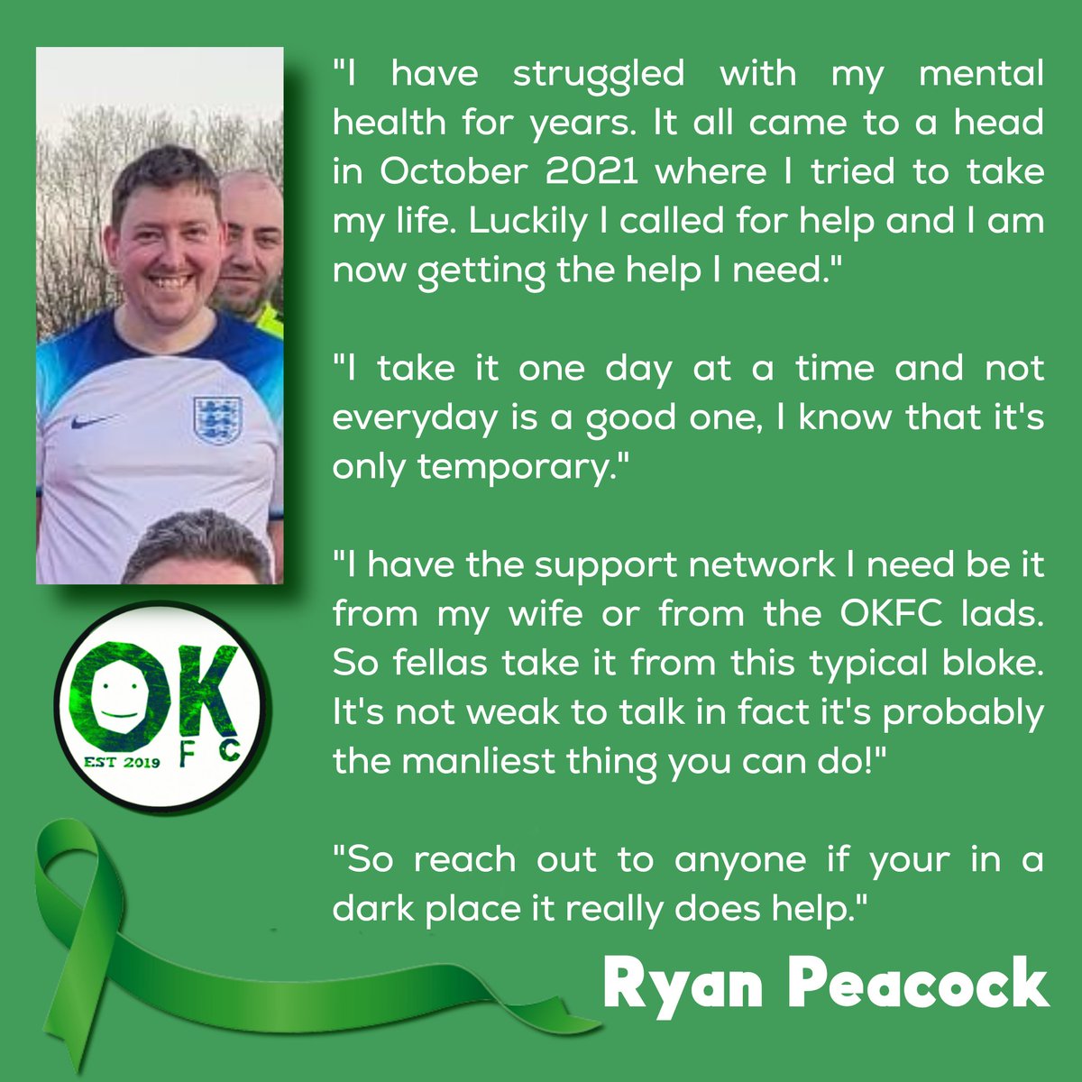 FcKnackers's tweet image. For Mental Health Week our Ryan Peacock, gives us a snippet from his mental health journey and some advice. 💚💚💚

#ToHelpMyAnxiety 

@mentalhealth
@LancashireTea
@jalveypest

#mentalhealth #mentalhealthawarenessweek #mentalhealthquotes #mentalhealthawareness #UpTheKnackers