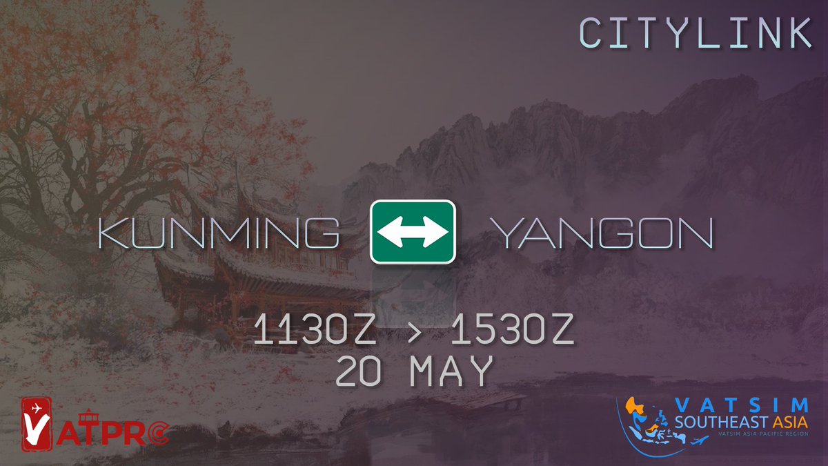 vatsimevents's tweet photo. Starting at 11:30z: A light City Link event between China and Myanmar https://t.co/jauAruEk43