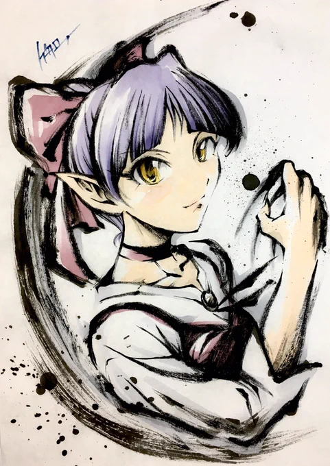 墨絵「ねこ娘」  #ゲゲゲの鬼太郎 #墨絵