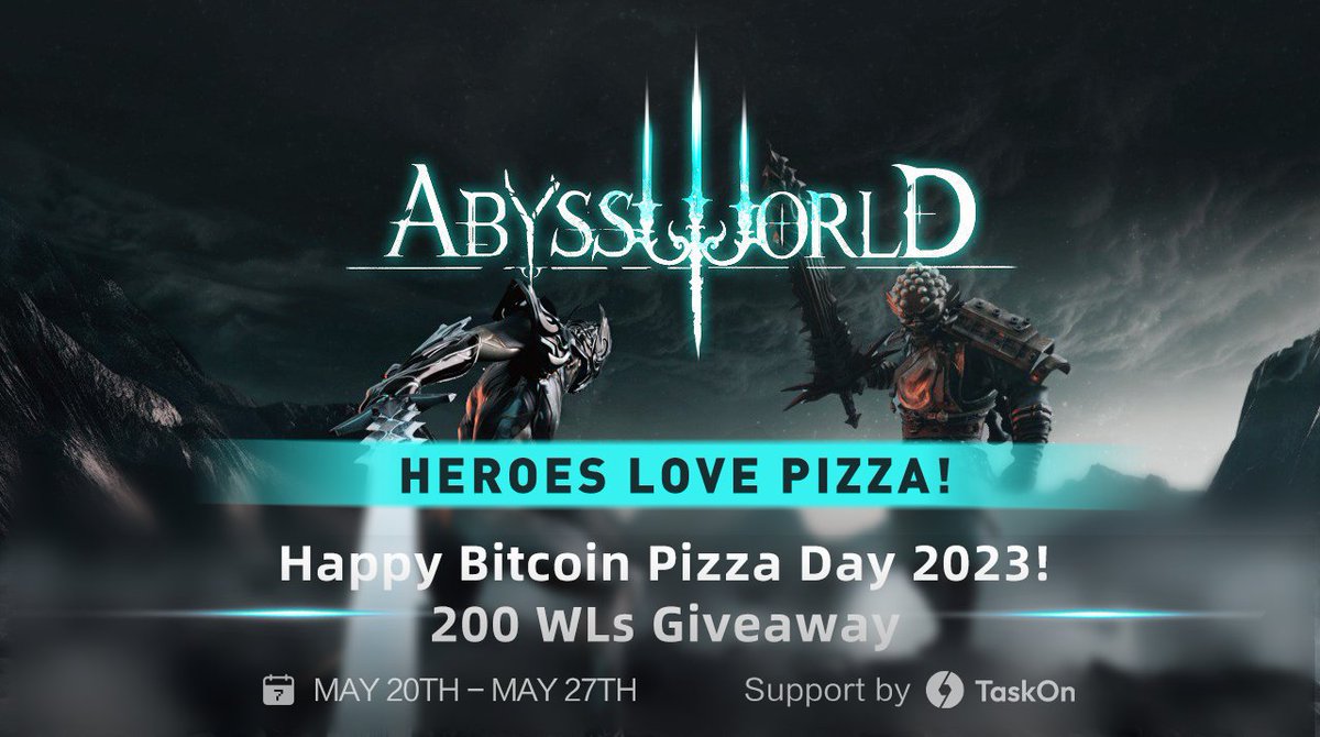 🍕Do you know @AbyssWorldHQ Heroes love Pizza too? 👀Have you kept eyes on #AbyssWorld #Contest ? 💪Don't miss our new special #giveaway of 200 WLs during #BitcoinPizzaDay 2023 on #TaskOn Finish Tasks here👇 taskon.xyz/campaign/detai… #SUI #IDO #Airdrop