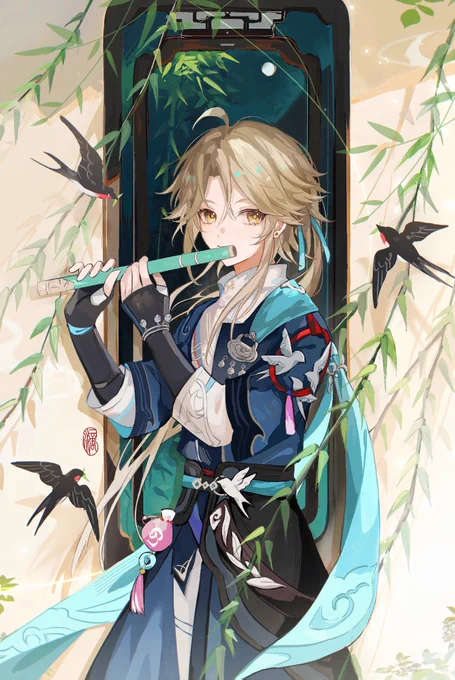 #HonkaiStarRail #彦卿  燕舞柳摇笛声悠,夜窗幽静竹影浓。