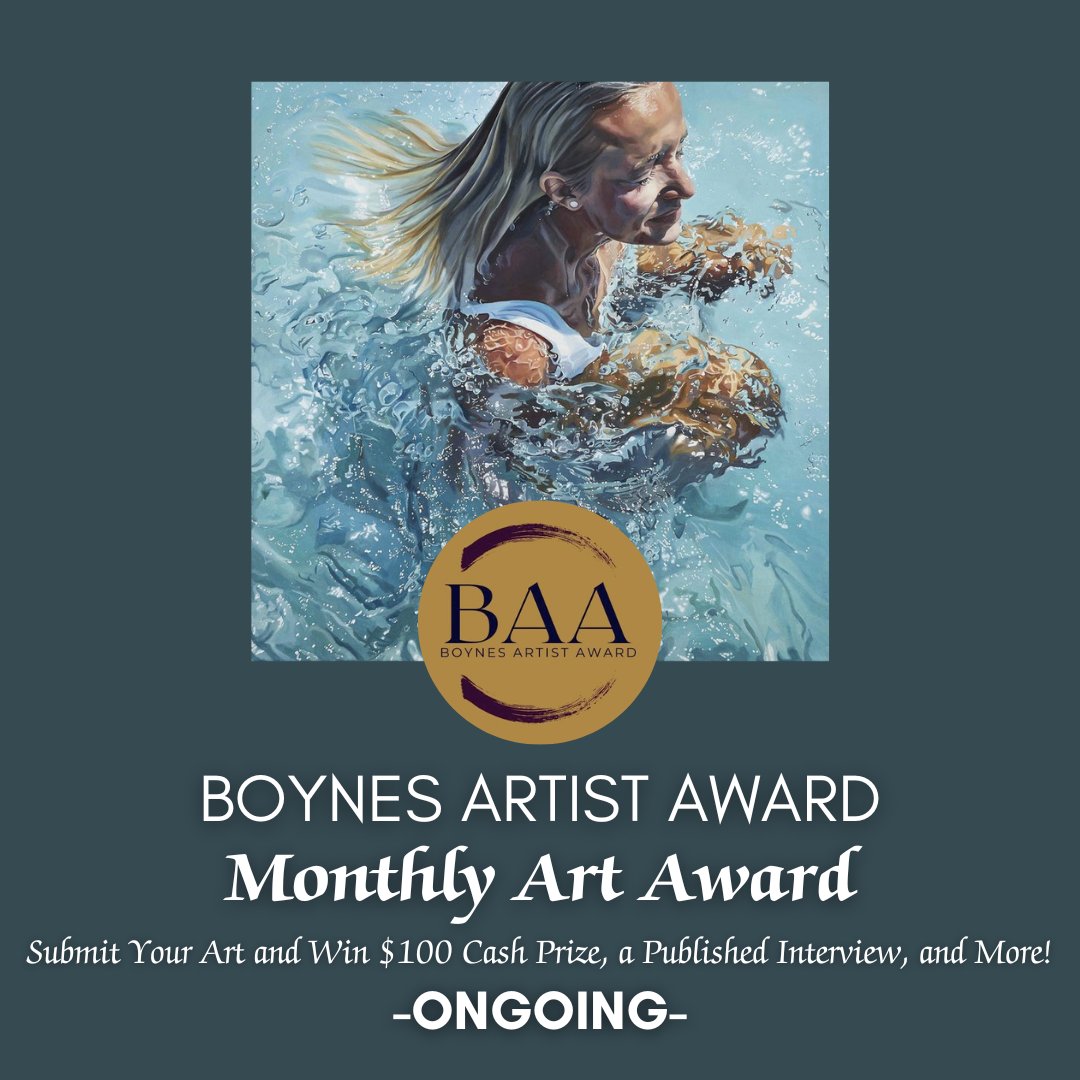 Boynes Artist Award - Monthly Art Award: Submit Your Art and Win $100 Cash Prize, a Published Interview, and More! Submit your art today! DEADLINE: ONGOING. theartlist.com/boynes-artist-…

#TheArtList #BoynesArtistAward #MonthlyArtAward