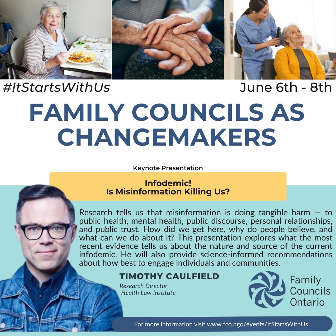JUNE 6TH, 7TH, &amp; 8th -&gt; Family Councils as Changemakers Virtual Conference

Featuring keynote presentations from Dr. Samir Sinha, Dr. Alison Kilbourn, and Timothy Caulfield. Full conference details and registration on Eventbrite. 

ow.ly/FmzY50O5etK

#ItStartsWithUs