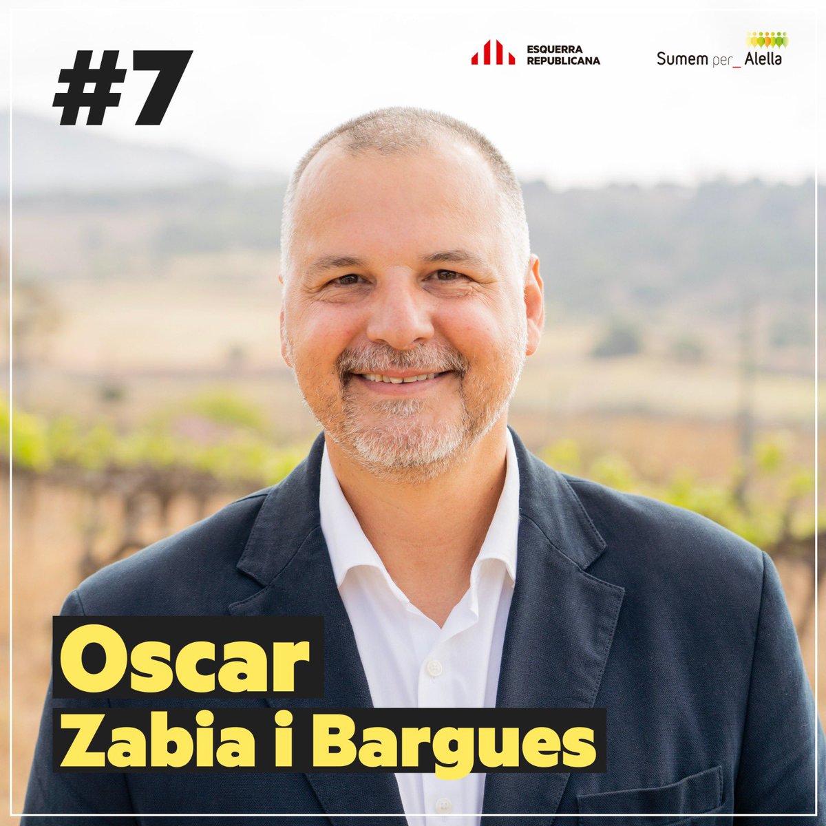 Núm.7️⃣
L'Oscar Zabia i Bargues🙋‍♂️Veí de Gaglioli, té 50 anys, és casat i té una filla. Ex-jugador del Rugby Alella i del bàsquet Alella, soci del Sistres i integrant d’un col•lectiu de caminants-gastrònomics.

 #ERCSumemxAlella #Útils #Alella #Alella2023 #SomAlella #FemRepública