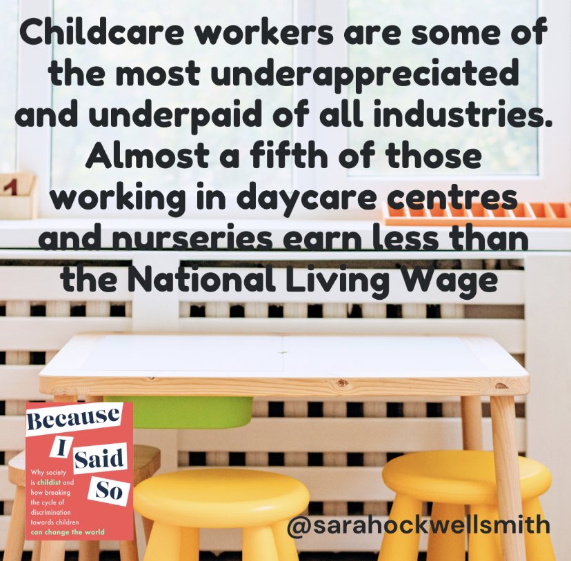 We need to appreciate &amp; pay care workers more. My new book ‘Because I Said So’ talks about childism, childcare, feminism &amp; neoliberalism (the political issue underlying childism). It’s out soon &amp; I’d love you to preorder: amzn.to/3MIelj7

#earlyyears #childcare #childism