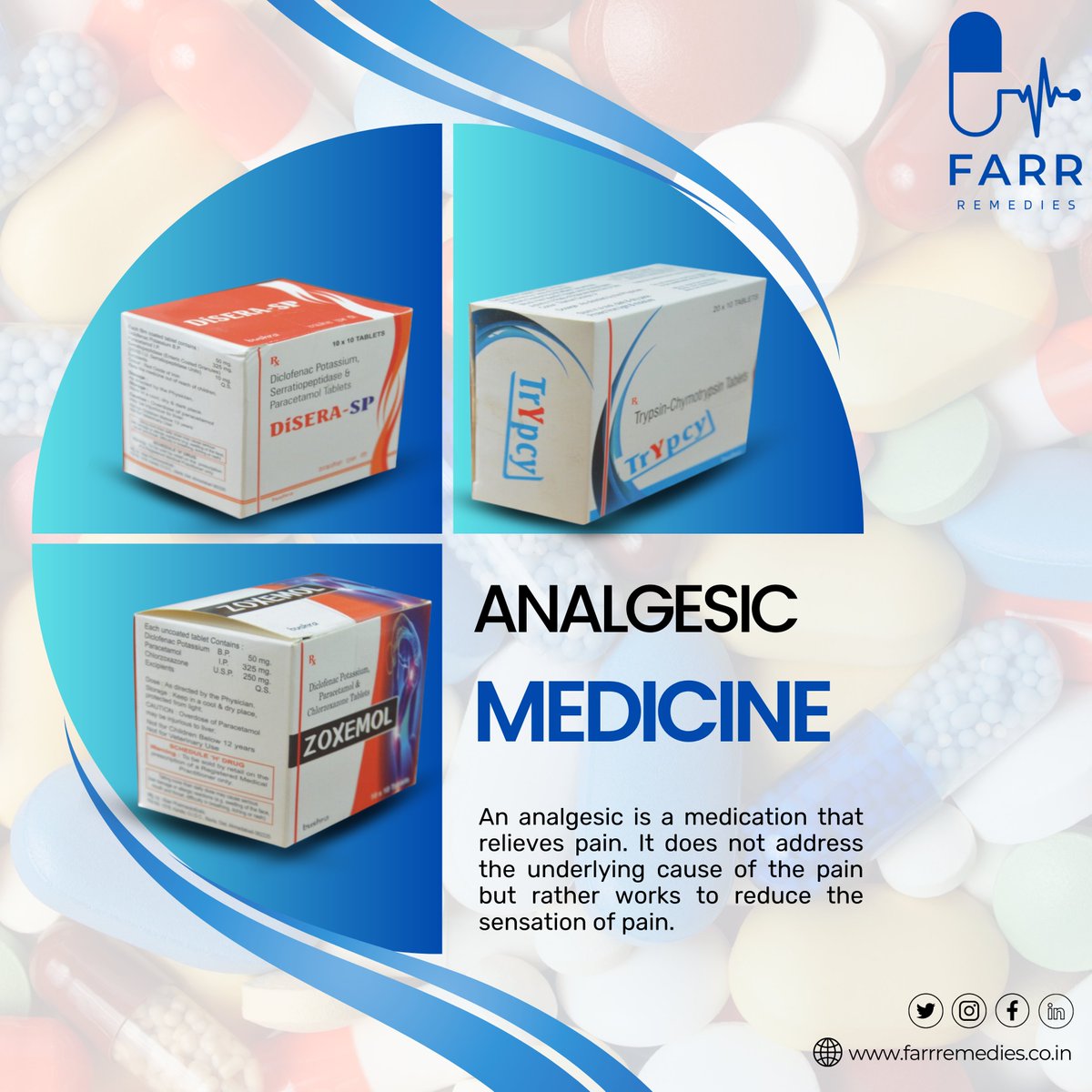 Analgesic medicines are pharmaceutical substances designed to relieve pain. They work by blocking pain signals or reducing inflammation in the body.
.
.
#farrremedies #analgesic #Indianpharmaceuticals #export #healthcare #painrelief #publichealth #affordablemedicine #pharmaexport