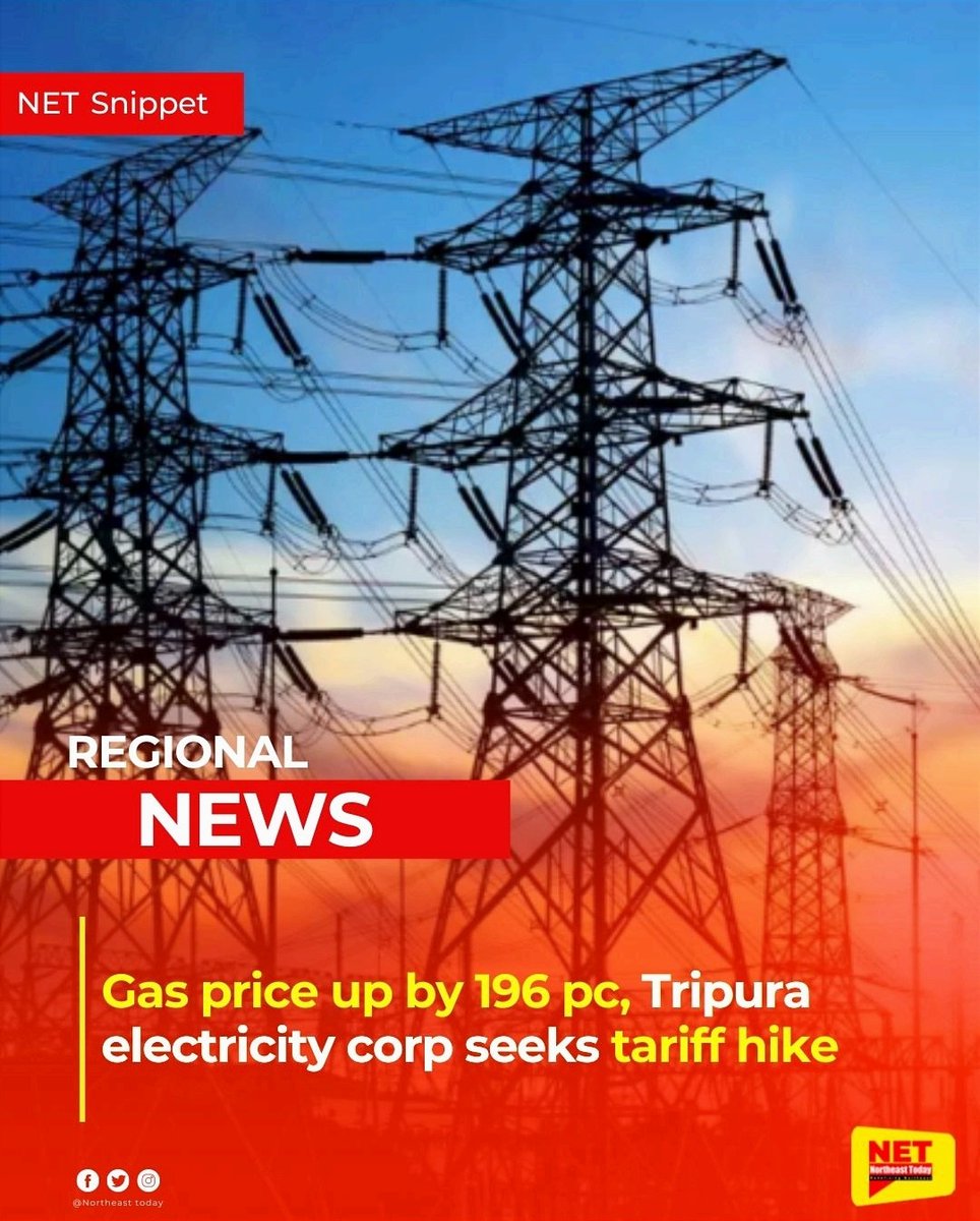 NortheastToday's tweet image. #Tripura | Tripura State Electricity Corporation Ltd has submitted a representation to the state regulatory commission, seeking a hike in power tariff to bridge its revenue gap, a senior official said on Saturday.

#tripurastateelectricitycorporation #powertariff #hike #Gas