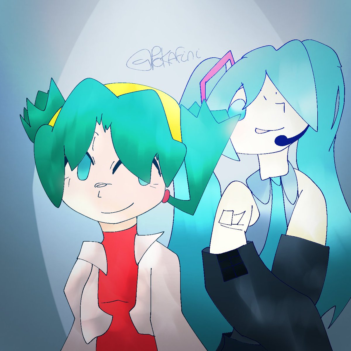 Pokafini's tweet photo. Kris & Hatsune Miku
#pokemon #vocaloid #bluehaired #miku #kris #hatsubemiku #krispokemon #art #artpokemon #artvocaloid https://t.co/fdTvpcaUNU